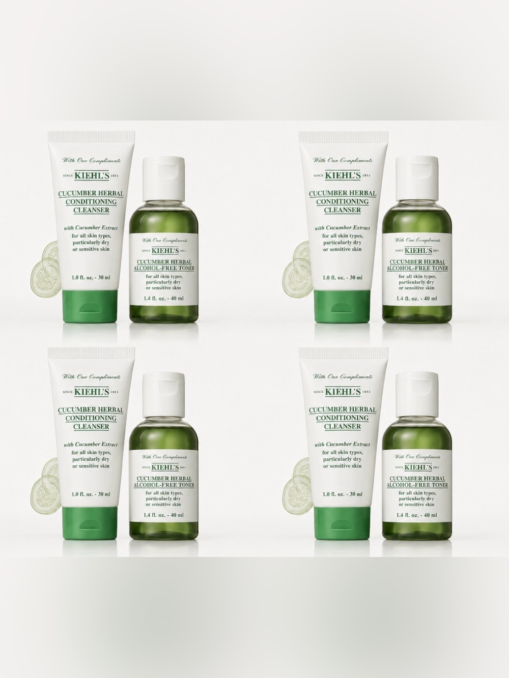 Kiehl's Cucumber Herbal Conditioning Cleanser 30ml& Toner 40ml (4) *TRAVEL SIZE*